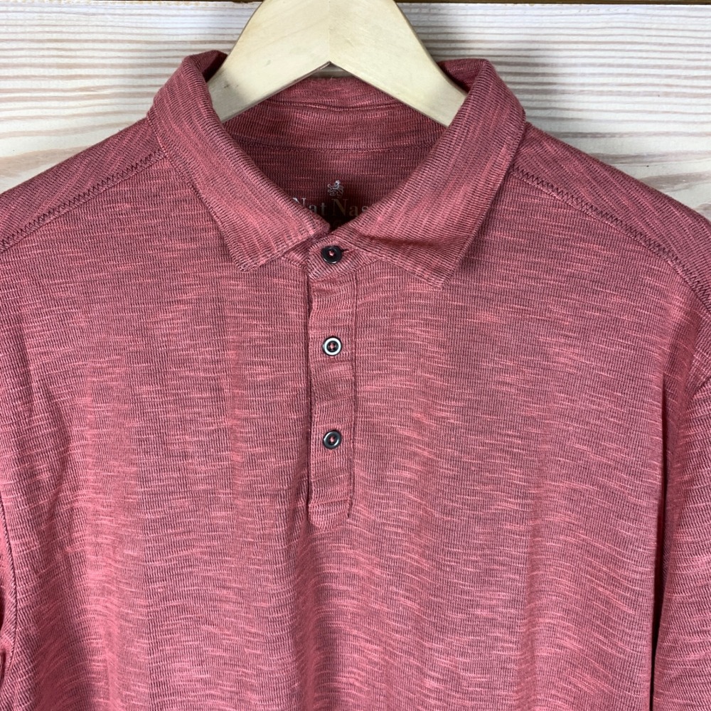 Nat Nast Polo Shirt Mens L Salmon Luxury Originals Rayon Blend Slub Knit Casual - Picture 2 of 7